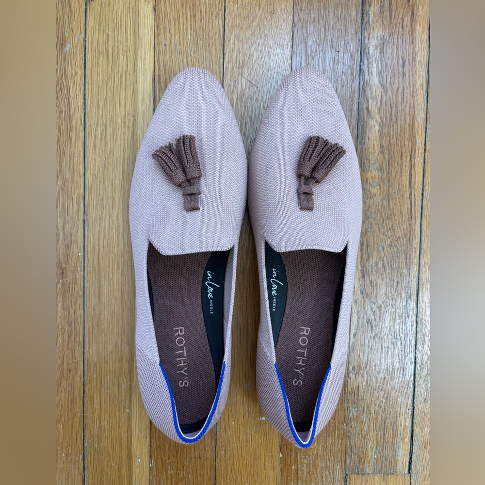Rothy's Women's Blush Pink and Brown Tassel Almond Toe Loafers